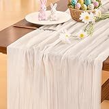 Socomi Ivory White Cheesecloth Table Runner Summer Boho Rustic Gauze 120 inch 10FT Cheese Cloth Sheer Runner for Wedding Party Baby Shower Birthday Home Decor Holiday Decorations