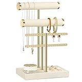 bussdis 3 Tier Bracelet Holder Display - Detachable T Bar Beige Velvet Bracelet Holder, Jewelry Holder Organizer for Bracelet, Necklace, Earrings, Rings