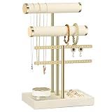 Jewelry Organizer Stand for Necklaces, Bracelets, Earrings, Rings, Beige