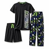 US Angels Boys Pajamas Set | 3-Piece Pant, Shirt, Shorts Sleepwear Pjs for Kids | Loose Fit, Soft, Breathable