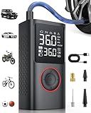 Powools Tire Inflator Portable Air Compressor, 150 PSI Cordless Mini Bike Tire Pump, Air Pump for Auto, Motorcycle, Bicycle, Balls with Pressure Gauge&LED Light, Black, Medium