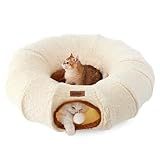 ZOMISIA Cat Tunnels for Indoor Cats, Cute Cat Tunnel Bed for Small Large Cats, Peekaboo Pet Cave Play Tunnel Toy for Kitten/Rabbit,Beige