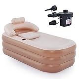 CO-Z Inflatable Bathtub with Electric Air Pump and Bath Pillow Headrest, Portable Blow Up Bath Tub for Adults, Outdoor & Indoor Freestanding Foldable Spa Tub with Cover Drainage Cup Holder,Brown