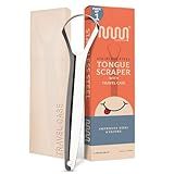 MasterMedi Tongue Scraper for Adults, 100% Stainless Steel Tongue Scrubber for Bad Breath, Easy to Use, Tongue Cleaner for Oral Care & Hygiene (SPTC-1|with Case)