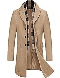 COOFANDY Mens Slim Fit Long Overcoats Classic Notched Collar Winter Single Breasted Warm Pea Coat Trench Coat (Khaki XXL)
