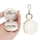 KUKUVR Jewelry Ring Holder Box with Keychain, Portable Gym Jewelry Storage Box Case, Small Travel Ring Earring Stud Necklace Storage Case (White)