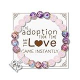 Natural Stone Adoption Bracelet Adoption Jewelry with Adoption Symbol Adoption Day Gifts for Adoptive Parents Gotcha Day Gift, Thank You Gifts (Pink & Colorful)