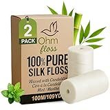 Ohm Earth’s Ohm Floss Refill – Natural Silk Dental Floss for Refillable Bamboo/Steel Holder, Candelilla Wax, 100% Compostable, Eco Oral Care, 109 yds/100m (2-Pack) Natural Mint