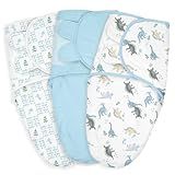 Baby Swaddle Sacks, 3-Pack Newborn Organic Cotton Swaddle Wrap, Adjustable Swaddling Blankets, Nursery Swaddling Essentials for Newborn 0-3 Months, Infant Shower Items Gift (Dinosaur & Forest)