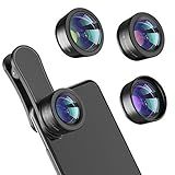Phone Camera Lens,Upgraded 3 in 1 Phone Lens kit-198° Fisheye Lens + Macro Lens + 120° Wide Angle Lens,Clip on Cell Phone Lens Kit Compatible with Samsung Android Smartphones