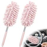 2 PCS Car Interior Duster with Extension Pole, Microfiber Car Duster with Bendable Head, Cars Dusters Exterior&Interior Scratch Free, for Cleaning of Vehicle Details, Offices, Windows(Pink)