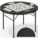 DWVO 48 Inch Folding Table for Outdoor/Indoor, Round Folding Table w/Sturdy Metal Frame, Lightweight Yet Thick Table Top Ideal for Patio Backyard Dining Room Events, Black