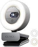 GUSGU 2K QHD Webcam with Microphone and Ring Light, G910 Web Camera Privacy Cover, USB Plug&Play Computer Camera for PC/Desktop/Laptop/Mac, Streaming Camera for Video Conferencing