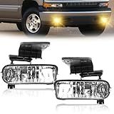 Fog Lights Assembly Fits For 1999-2002 Silverado 1500 2500/2001 2002 Silverado 1500HD 2500HD 3500/2000-2006 Tahoe Suburban 1500 2500 With Halogen Bulbs- Left & Right Side