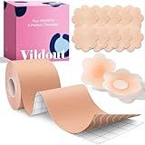 Vildout Boob Tape Kit - Boobtape for Breast Lift with Petals and Covers, Breathable Sticky Adhesive Bra Tape, Push Up Boobytape for Large Breasts A-G Cup Beige
