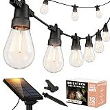 Brightech Ambience Pro Solar Powered Outdoor String Lights -27 ft Commercial Grade Waterproof Edison Patio Lights, Shatterproof LED String Lights for Outside, Porch - 12 Bulbs, 1W Soft White