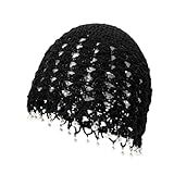 Julpsk Women's Lightweight Handmade Crochet Hat Boho Pearl Trim Beanie Cap for Beach Travel