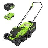 Greenworks 24V 13“ Brushless Cordless Lawn Mower with 4.0Ah Battery & Charger,Maintenance-Free Push Mower with 2-in-1 Mulch/Bag,