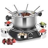 FOHERE 1500W Electric Fondue Pot Set, 1.4QT Non-Stick Electric Fondue Pot with 8 Color-Coded Forks, 6 Pcs Cups and Anti-Scald Handle, Precise Temperature Control for Cheese,Chocolate,Oil and Broth