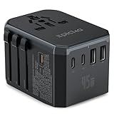EPICKA Universal Travel Adapter GaN 45W, European Travel Plug Adapter with PD&QC Fast Charging(2 USB-A & 3 USB-C Ports) - Worldwide Travel Essentials, International Power Adapter for UK/US/AU (Black)