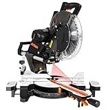DOVAMAN 12-Inch Dual-Bevel Miter Saw, Compound Sliding Miter Saw, Ambidextrous Operation, 3800RPM, 4.2 x 13in Cutting Capacity, Laser Guide, 0-45° Bevel & Miter Cut, 9 Positive Stops, 15-Amp Corded