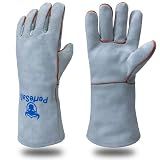 PerfeSafe Welding Gloves 14 Inches, Heat Resistant 932 Leather Welders Gloves for MIG, TIG, Stick, Long Sleeve Grill Gloves for Welding, Fireplace, BBQ, Oven, Furnace, Wood Stove, Animal Handling Grey
