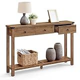 VASAGLE LIRY Collection - Console Sofa Table, Narrow Entryway Table with 3 Drawers, Open Storage Shelf, Metal Corners, for Living Room, Farmhouse Style, Honey Brown ULNT142KB02S