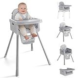 EverKiddo Baby High Chair for 6 Months+, Foldable High Chairs for Babies and Toddlers, Convertible Toddler Chair, Adjustable Tray & Footrest, Lightweight, Stable & Easy to Clean(Gray)
