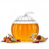 Glass Pumpkin Drink Dispenser 2 Gallon | Thanksgiving & Winter Beverage Server with Spigot | Clear Pumpkin Punch Bowl for Winter Parties, Harvest Gatherings, Kitchen Bar & Holiday Drink Station Decor