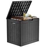 PatioZen 30 Gallon Resin Deck Box,Lockable Outdoor Storage Box for Patio Cushions Storage Furniture,Garden Tools,Pool Supplies, Weatherproof and UV Resistant- Black