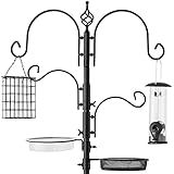 Best Choice Products 91in 4-Hook Bird Feeding Station, Steel Multi-Feeder Kit Stand for Attracting Wild Birds w/ 2 Bird Feeders, Mesh Tray, Bird Bath, 4-Prong Base - Black