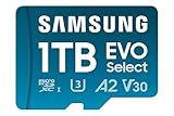 Samsung EVO Select microSD Memory Card + Adapter, 1TB microSDXC, Up-to 160 MB/s, 4K UHD, UHS-I, C10, U3, V30, A2, for Mobile Phone, Smartphones, Nintendo-Switch, and Tablets (MB-ME1T0SA/AM)