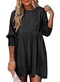 Dokotoo Womens Plus Size Fall Dresses for Women 2025 Empire Waist Cute Babydoll Tunic Dress Casual Short Sleeve Flowy Shirt Dress Church Outfits Black Dresses for Women L