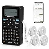 SUPVAN E11 Bluetooth Label Maker Machine with 4 Tapes, Support Keyboard & App with 40 Fonts and 650+ Icons, Rechargeable Inkless Labeler for Home, Kitchen, Office, School, Organization, Black