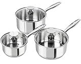 MICHELANGELO Stainless Steel Saucepan Set with Lids 1QT & 2QT & 3QT, Stainless Steel Sauce Pot Set 6pcs, Induction Saucepans, Nonstick Sauce Pan Set, Dishwasher Safe
