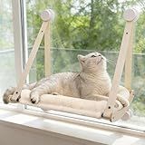 Kilodor Cat Window Perch, Cat Hammock for Window with 4 Strong Suction Cups - Easy Assembly, Solid Wood Frame with Large Cats Bed - Supports Up to 40lbs for Indoor Cats