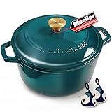 Mueller DuraCast 6 Quart Enameled Cast Iron Dutch Oven Pot with Lid, Sourdough Bread Baking, PFOA-Free, 500°F Oven Safe - All Cooktops incl. Induction, Braising & Slow Cooking, Emerald