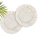 7.4in Boho Coasters for Drinks, Handmade Woven Absorbent Coasters for Desk, Farmhouse Cute Coaster for Mugs Cups - Gifts for Women, Beige