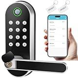Keyless-Entry Fingerprint Smart Door Lock: Sifely Digital Electronic Lock with Code Passcode, Electric Door Knob, Biometric Door Handle, Perfect for Exterior/Interior/Entry/Bedroom Doors (Silver)