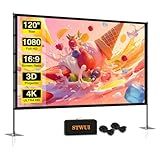 STWUI Outdoor-Projector-Screen-with-Stand - 120 inch Portable Projector Screen Indoor Outdoor Projector Screens 16:9 4K HD Lightweight Movie Screen with Carry Bag for Backyard Movie Night