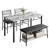 IRONCK Dining Table Set for 4, Kitchen Table with Upholstered Bench and 2 Chairs, Kitchen Table and Chairs Set for Small Space, Apartment, Gray