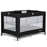 Dream On Me Zazzy Portable Playard with Bassinet in Black, Lightweight Packable and Easy Setup Baby Playard with Mattress and Travel Bag