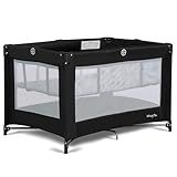 Dream On Me Zazzy Portable Playard with Bassinet in Black, Lightweight Packable and Easy Setup Baby Playard with Mattress and Travel Bag