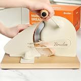 Brvclon Manual Bread Slicer Adjustable Thickness, Hand Crank Bread Slicer for Homemade Sourdough Bread with Scale Line & Suction Cup & Metal Guide,Quality Solid Wood Base & Gift-Level Packaging