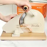 Brvclon Manual Bread Slicer Adjustable Thickness, Hand Crank Bread Slicer for Homemade Sourdough Bread with Scale Line & Suction Cup & Metal Guide,Quality Solid Wood Base & Gift-Level Packaging
