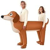 XYJKIDSES Couple Inflatable Dachshund Costume for Adult Halloween Blow Up Costumes 2 People Funny Dog Costumes for Men Women Cosplay