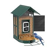 Soliom- Bird Feeder with Camera, 5W Solar Powered, AI Identify Species, Smart Wild Bird Watching, 2K Live View, Instant Arrival Alerts,Large 2.7L Seed Capacity, Metal Squirrel Chew-Proof - BF08 Green