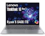 Lenovo ThinkBook 16 Gen 7 Business Laptop (16" FHD+ Anti-Glare, AMD Ryzen 5 7533HS (> i7-1255U), 64GB DDR5 RAM, 1TB SSD), Fingerprint Reader, Webcam, Ethernet, Wi-Fi 6, Win 11 Pro w/ Copilot, Grey