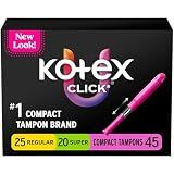 U by Kotex Click Compact Tampons, Regular/Super, Unscented, 45 Count