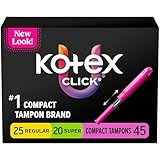U by Kotex Click Compact Multipack Tampons, Regular/Super Absorbency, Unscented, 45 Count